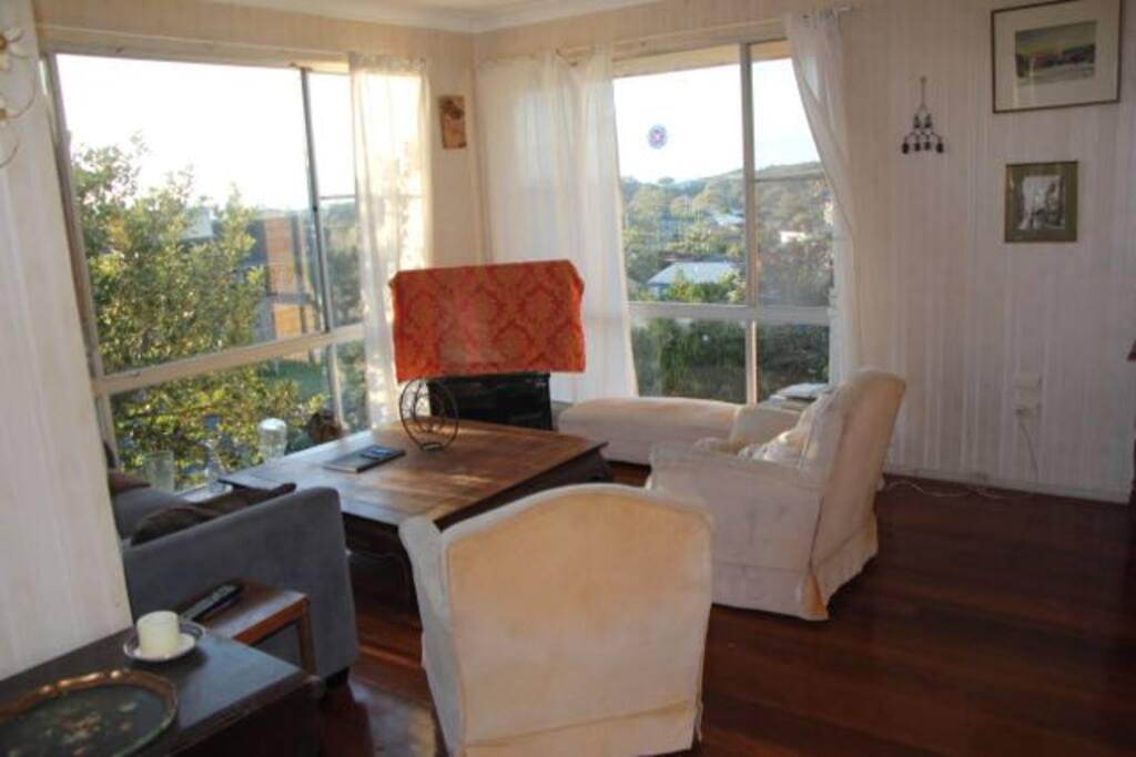 View over town, comfortable living room