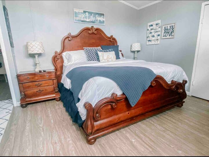 Plush King bed in master bedroom. 