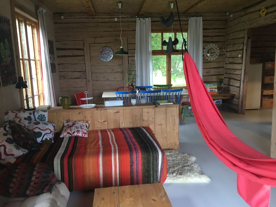 Living room with double bed
