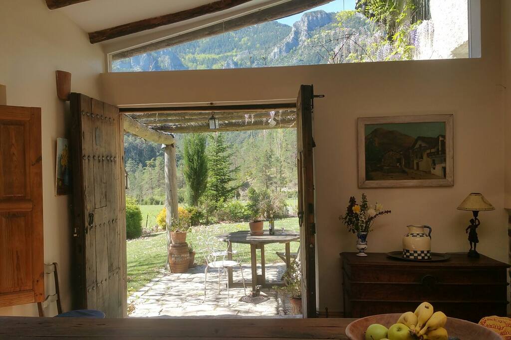 Kitchen leading to terrace.