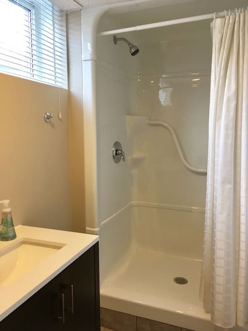 Brand new bathroom with stand up shower.