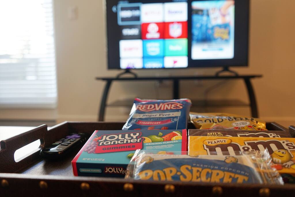 Complimentary movie snacks, Sit back relax, Watch a movie, and get your Popcorn ready!
