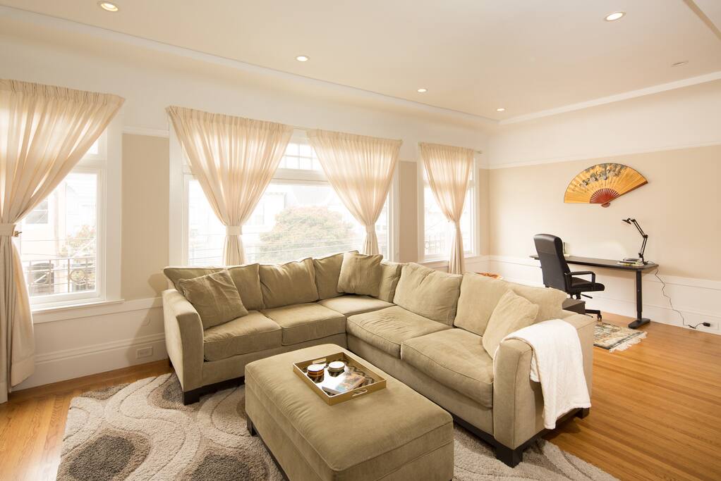 Living room with work space