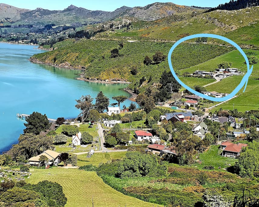 We are inside the circle at the top of the hill at 23 Omaru Road, Rapaki