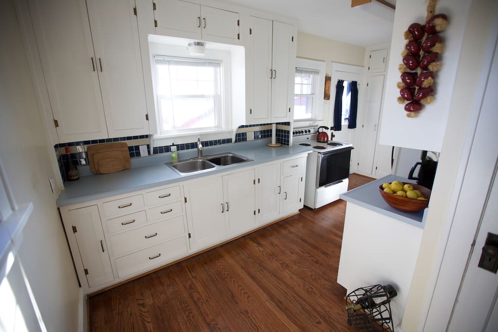 Bright and cheery kitchen space.