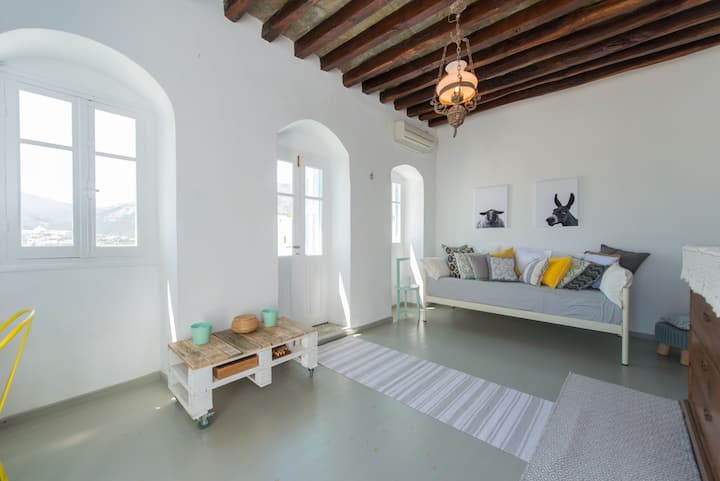 客厅配有沙发床和单人床。