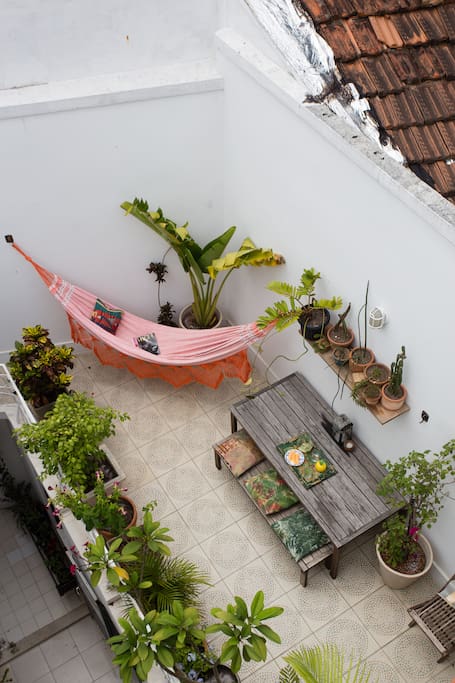 BBQ Terrace (seen from 3rd floor) on 2nd floor, hammock, table for up to 8 people. Weber BBQ for barbecue nights!