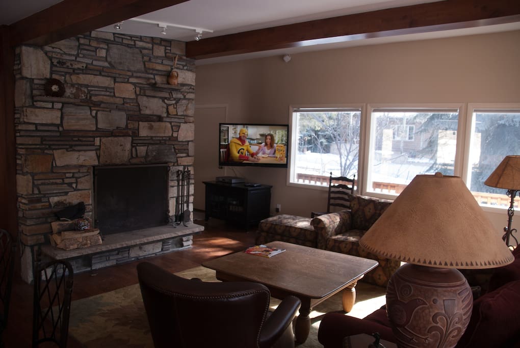 Two flat screen TVs upstairs and downstairs--