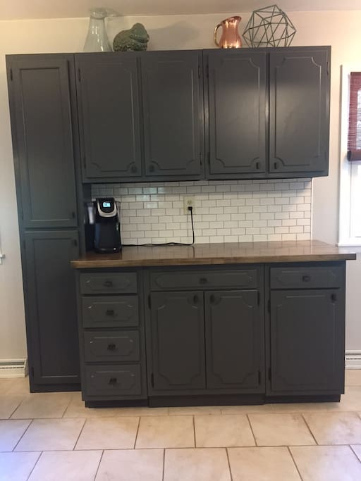 Drink a hot cup of coffee or tea in the newly remodeled kitchen.