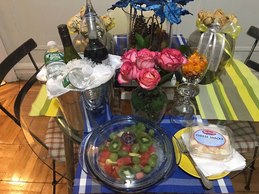 Welcome to my place with fresh fruit and cold water