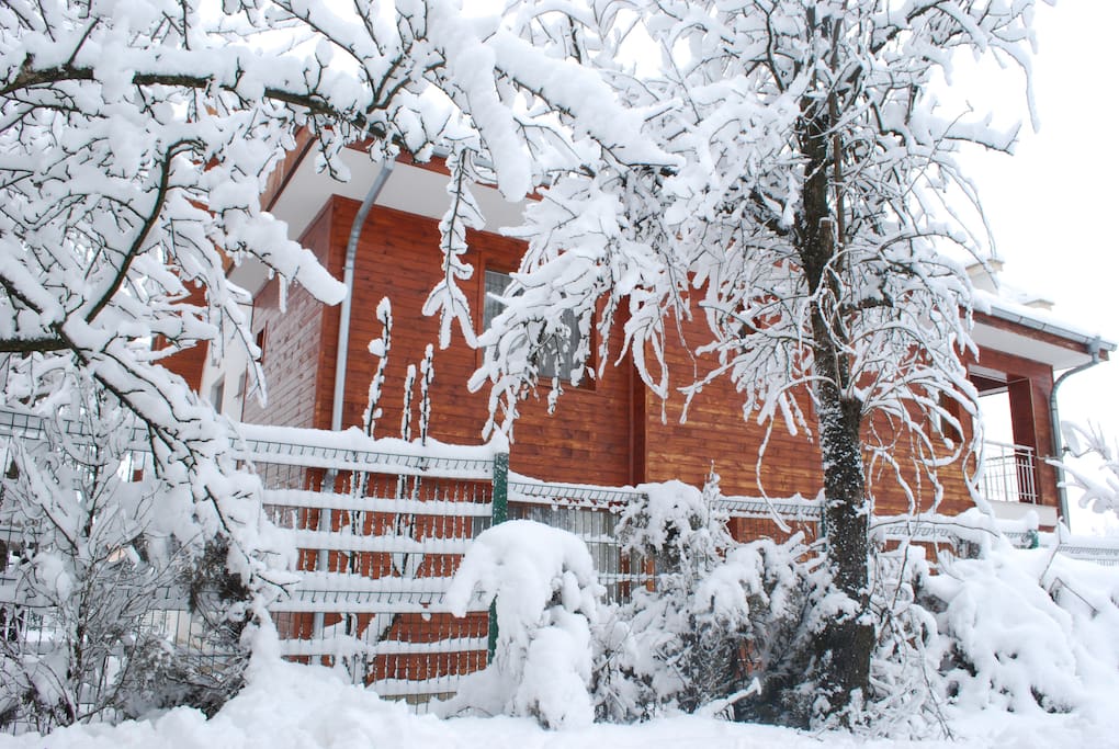 South facade of the house in winter time