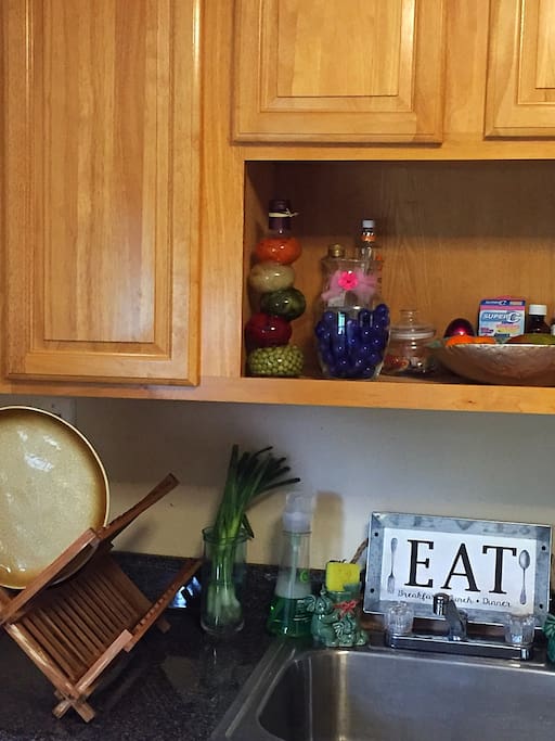 Feel at home, cook a meal or order takeout. Refrigerator, electrical stove, microwave, toaster oven, and coffee machine available for use.