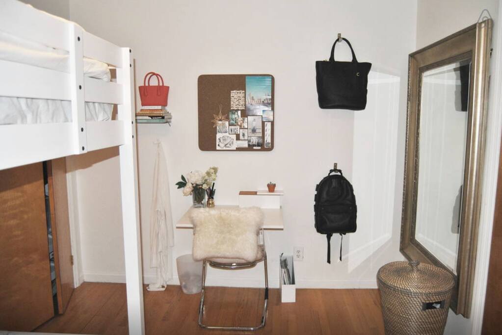 Working space and full length mirror.