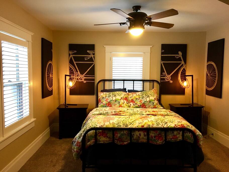 Large upstairs bedroom #1, queen sized bed. Enough space for pack and play and/or toddler bed