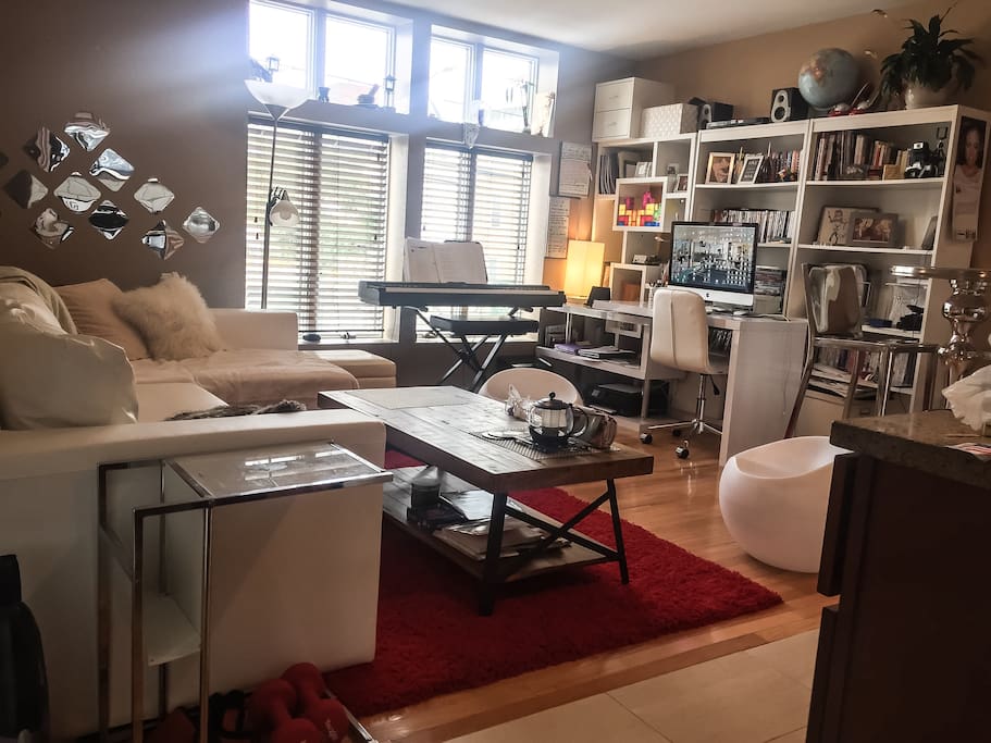 living room and work space