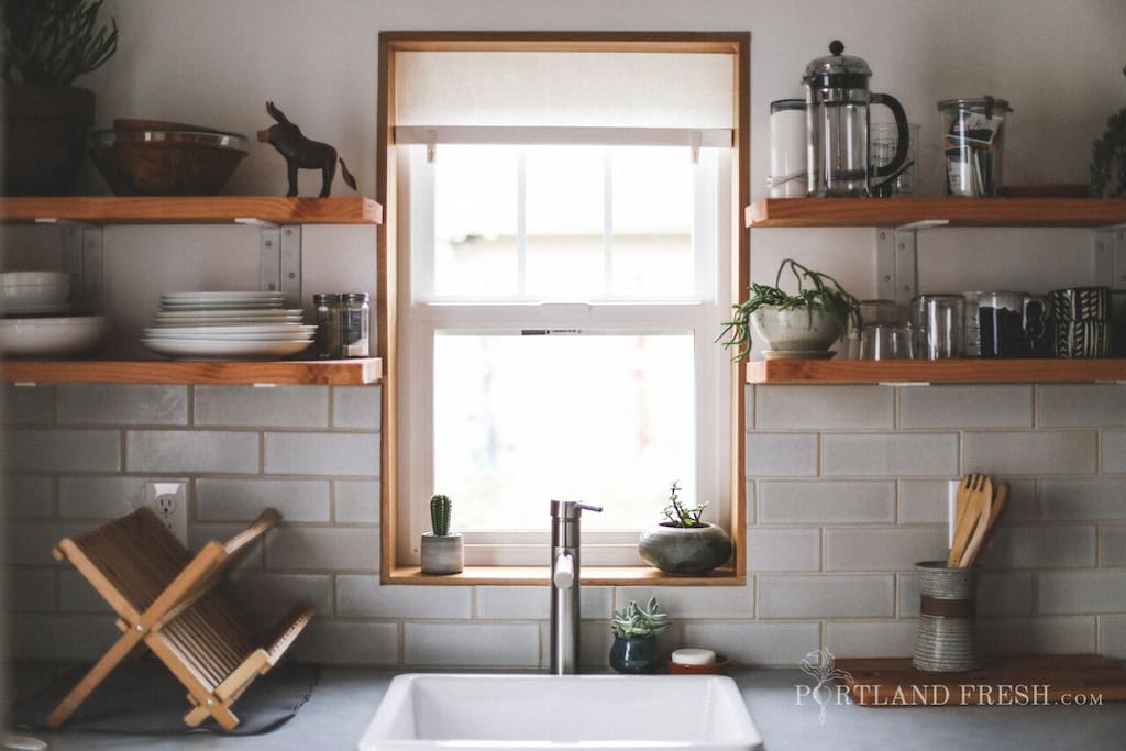 Tiny House kitchenette. Photo by Christiann Koepke with Portland Fresh.