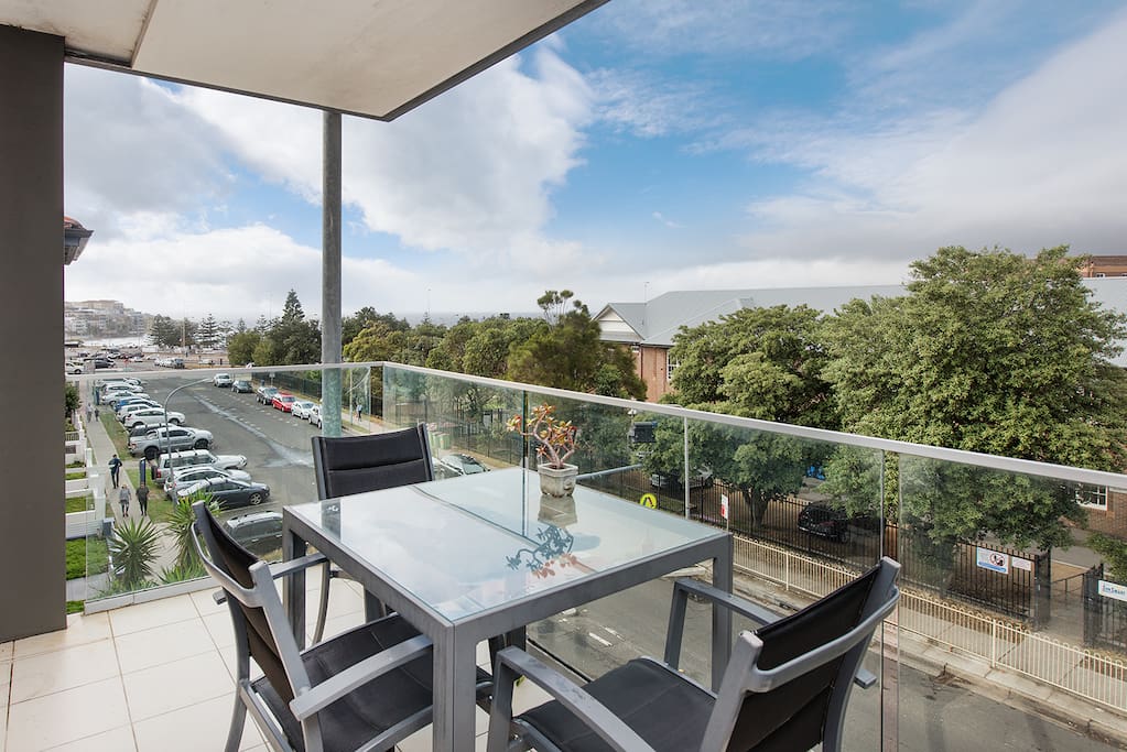 Balcony off living area with view of Bondi Beach and Baby Webber BBQ