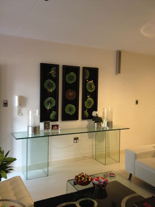 An imported triptych dominates the entrance