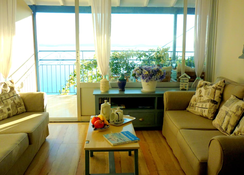 Plenty of indoor seating in the living room.