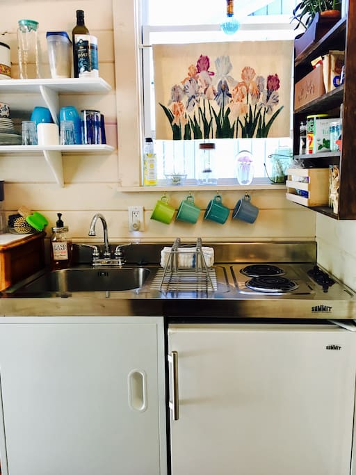 Your own camp kitchen with mini-fridge, stove & sink...