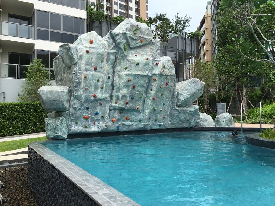 Climbing in the swimming pool
