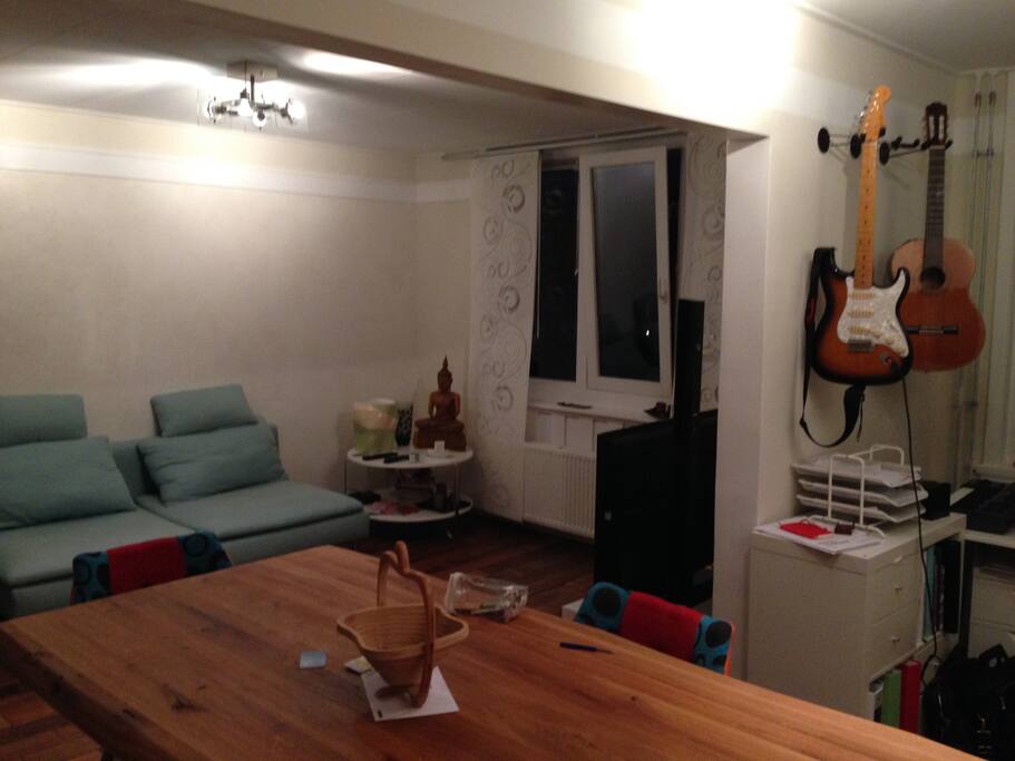 The living room viewed from the dining table