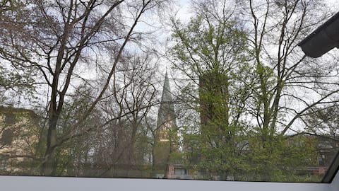 View of the water tower in the center.