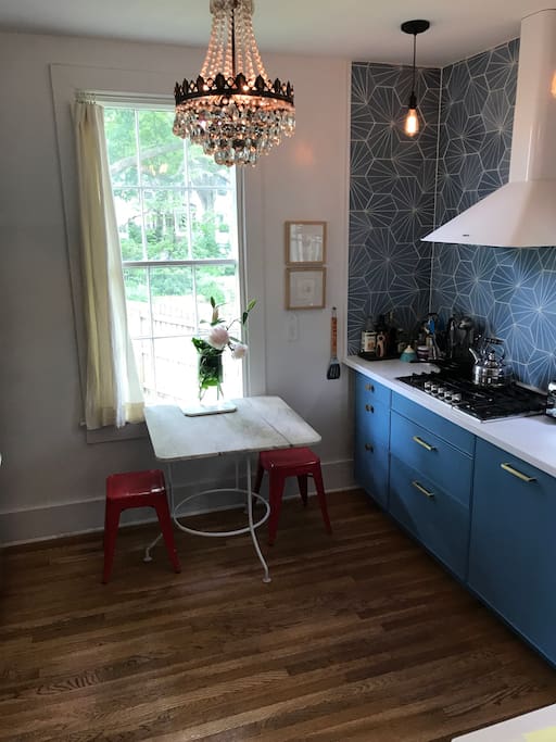 Kitchen with antique marble table