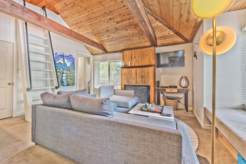 One Bedroom and Loft -
Living Room with Flat Screen TV, Queen Sleeper Sofa and Twin Sleeper Chair, Loft Access