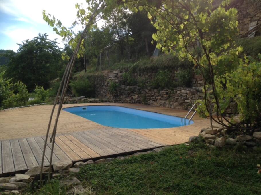 Piscine aménagé d'une terrasse en bois