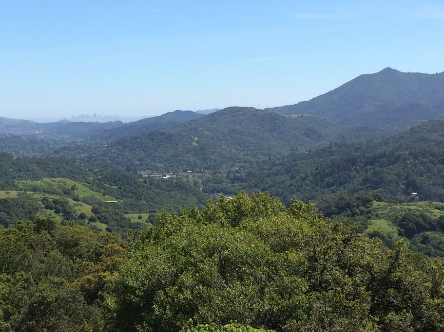 View of Mt. Tam and San Francisco from a hiking trail walking distance away in the Loma Alta Open Space Reserve