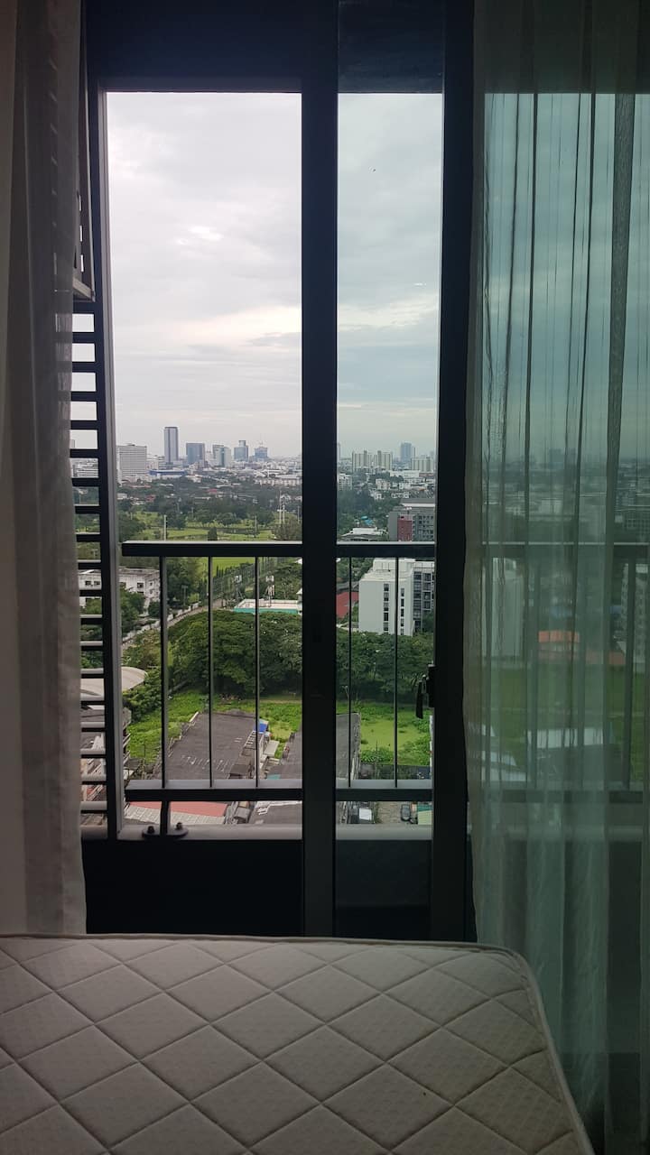 balcony with bangkok view and golf course