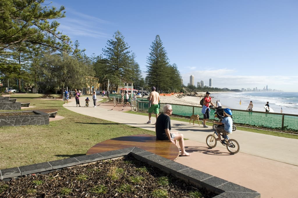 Great walk way with fitness equipment/bike