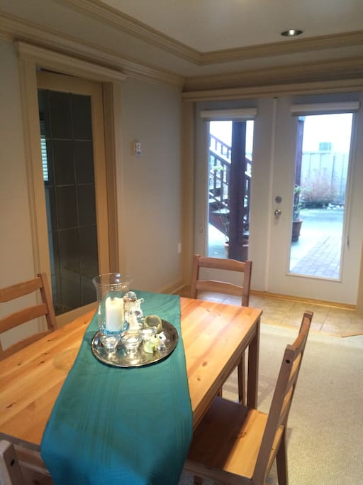 Dining room with French door looking to the back yard