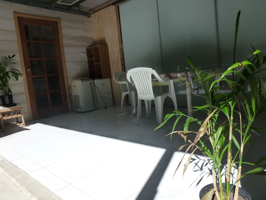 Common area with open door