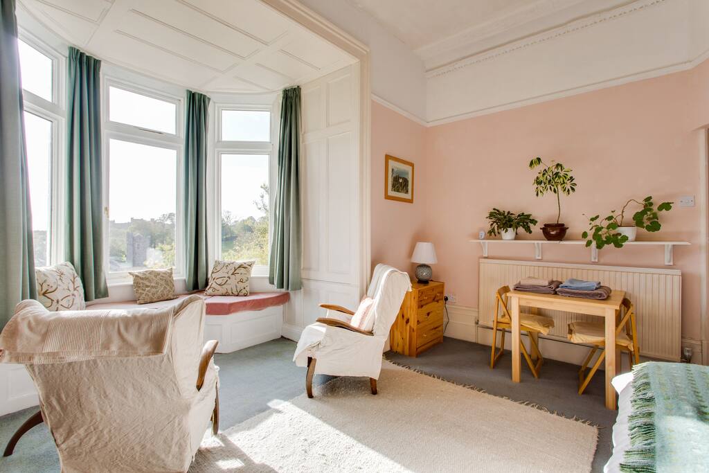 Large bay window and seating area