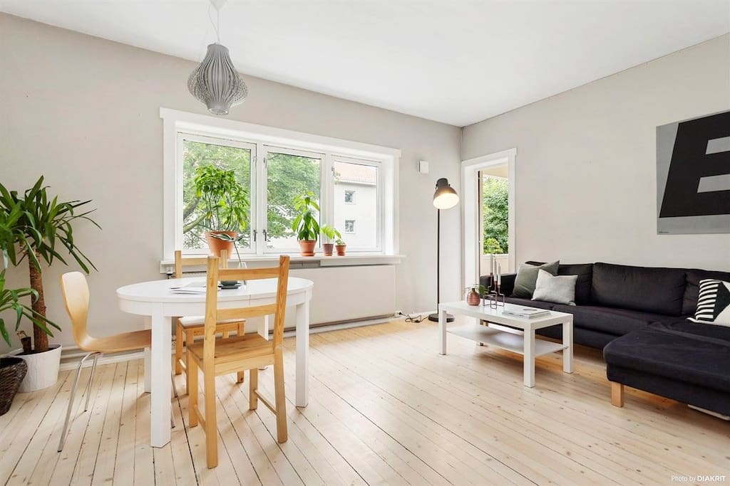 Light living room with exit to the balcony