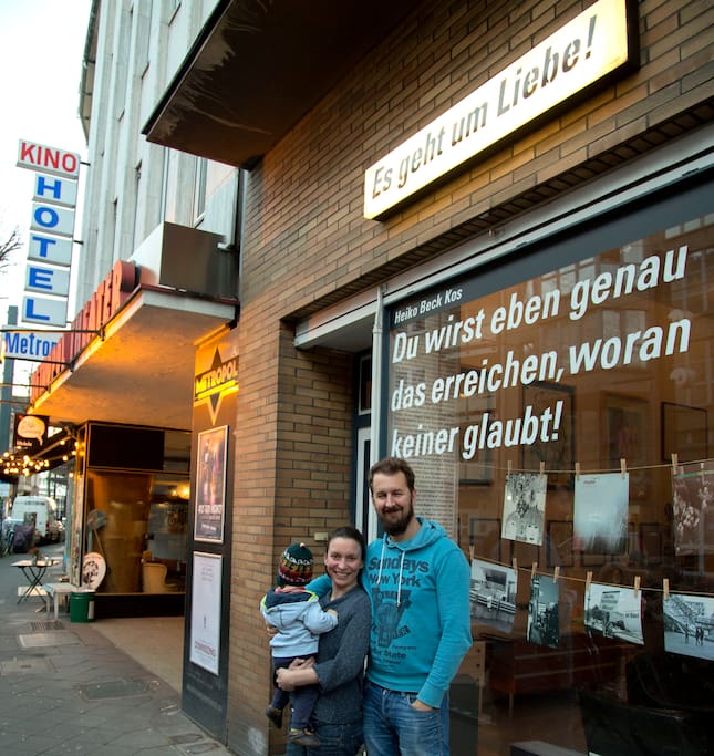 my family in front of the shop