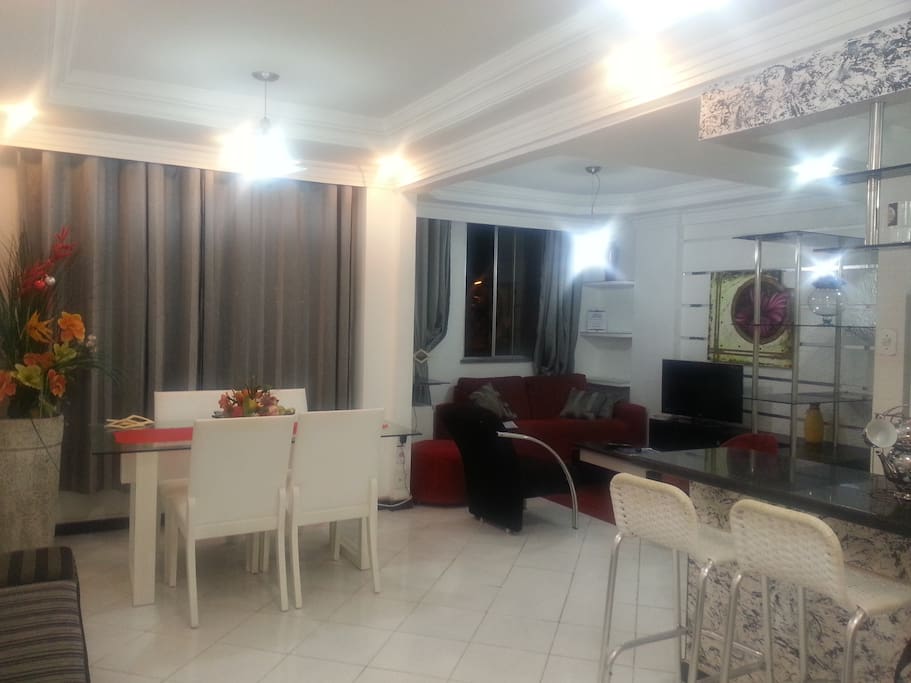 sala conjugada estar jantar e cozinha americana