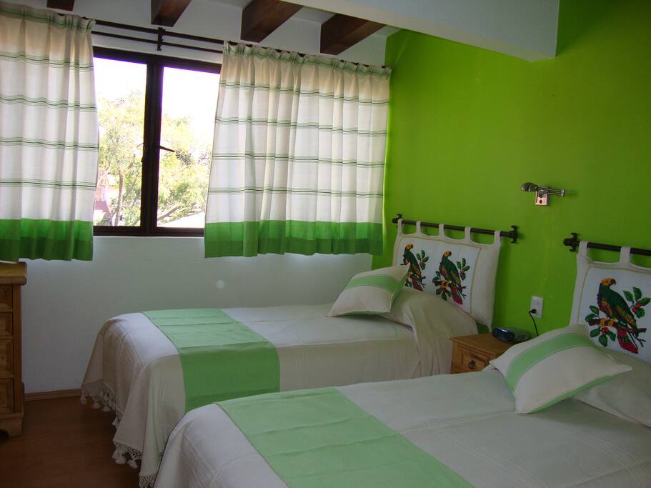 spacious and light, the room has a large built in closet