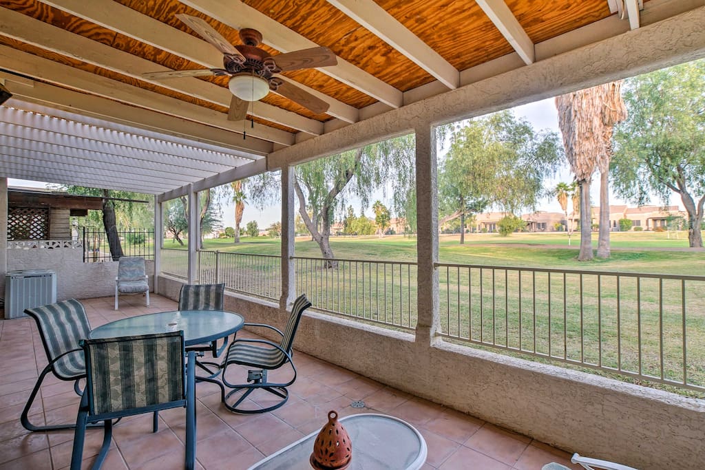 Enjoy stunning views of the Painted Mountain Golf Course from the patio.