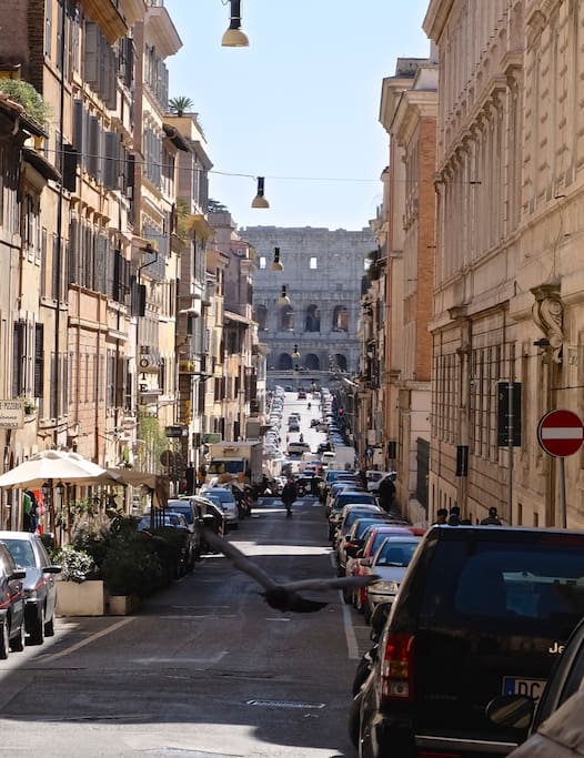 the view under the apartment with colosseum in front of!