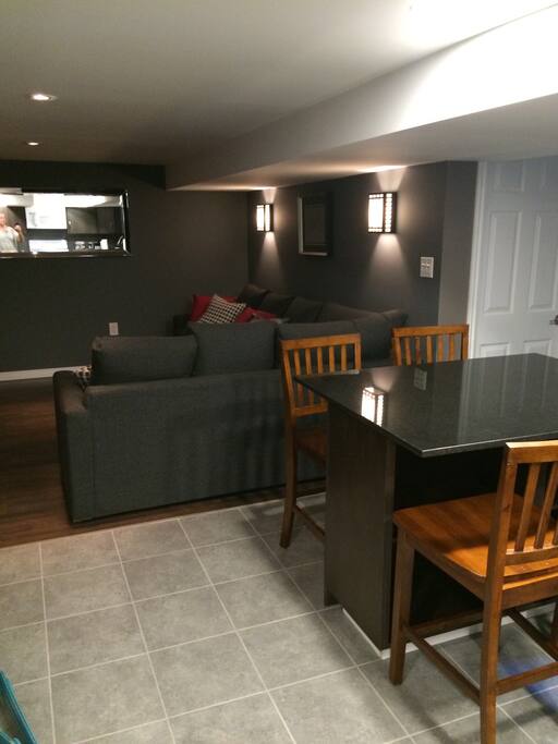 Granite top island, open concept