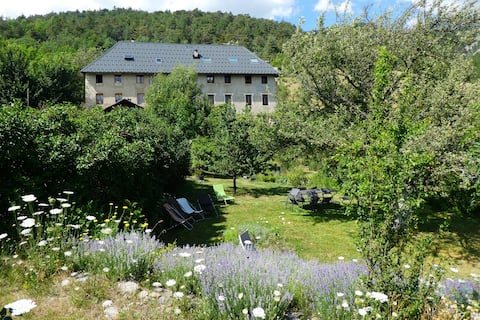 In an 18th century building with private garden
