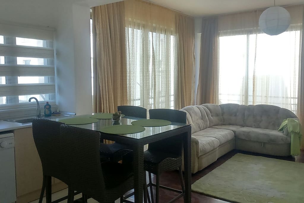 Living room with balcony. Гостинная с выходом на балкон.
