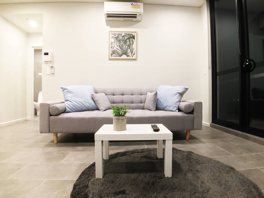 living room with a sofa bed