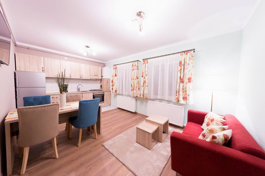 Living room with a full equiped kitchen