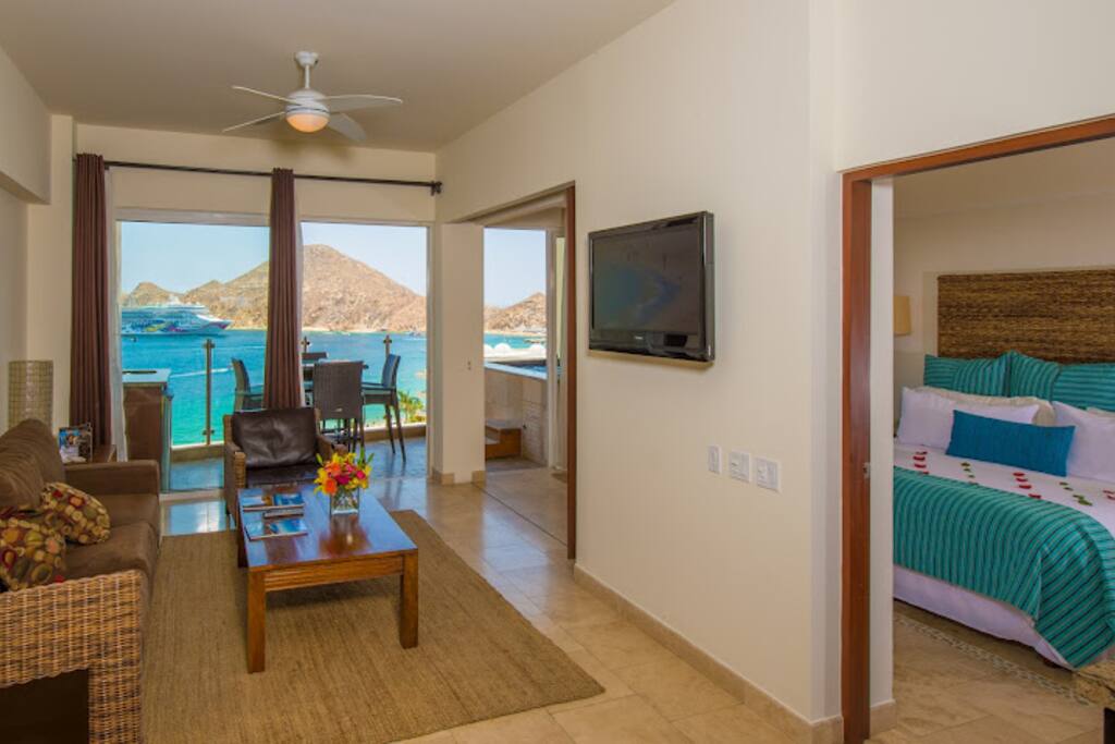 Living room with sleeper sofa and TV