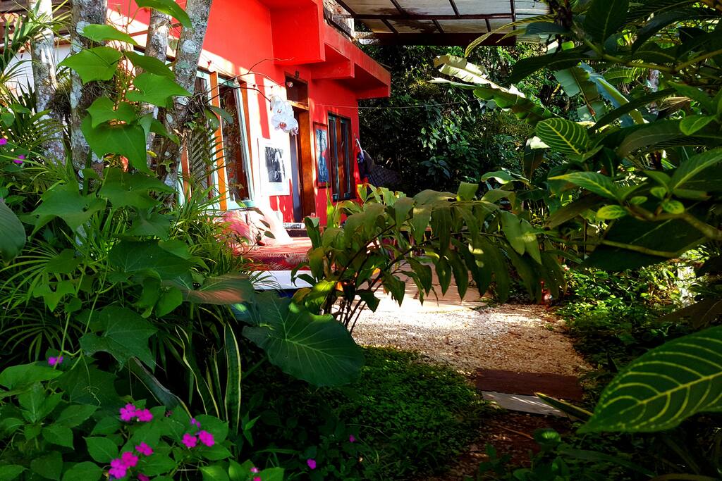 red house in the green garden! hot bath and sofa-bed outside.