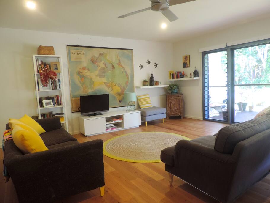 The living room is light and spacious
